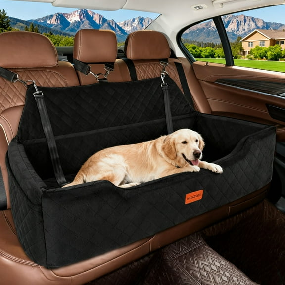 iCapeson Large Dog Car Seat for Cars up to 100 lbs, Memory Foam Pet Booster Seat with 4 Safety Leashes & 2 Pockets, Removable Washable Cover for Medium & Large Dogs, Crash-Tested Dog Car Bed, Black