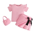 thumbnail image 2 of Zecgelong Toddler Girls Short Sleeve Ribbed Tops T Shirt Floral Skirts Shorts Bag Outfits Toddler Girls Sets Age 2-3 Years, 2 of 5