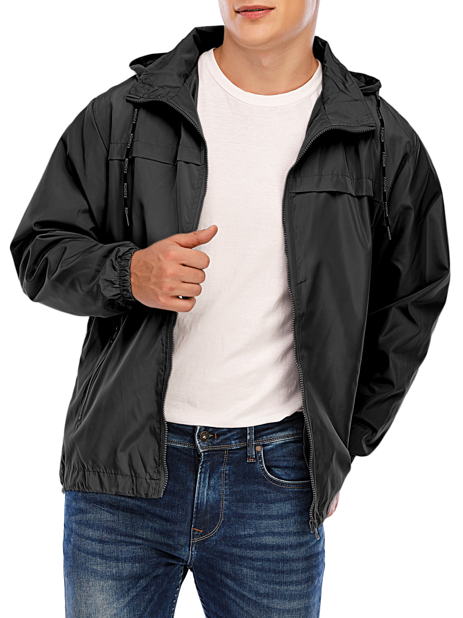 LELINTA Men's Full Zip Rip Stop Hooded Lightweight Jacket Waterproof