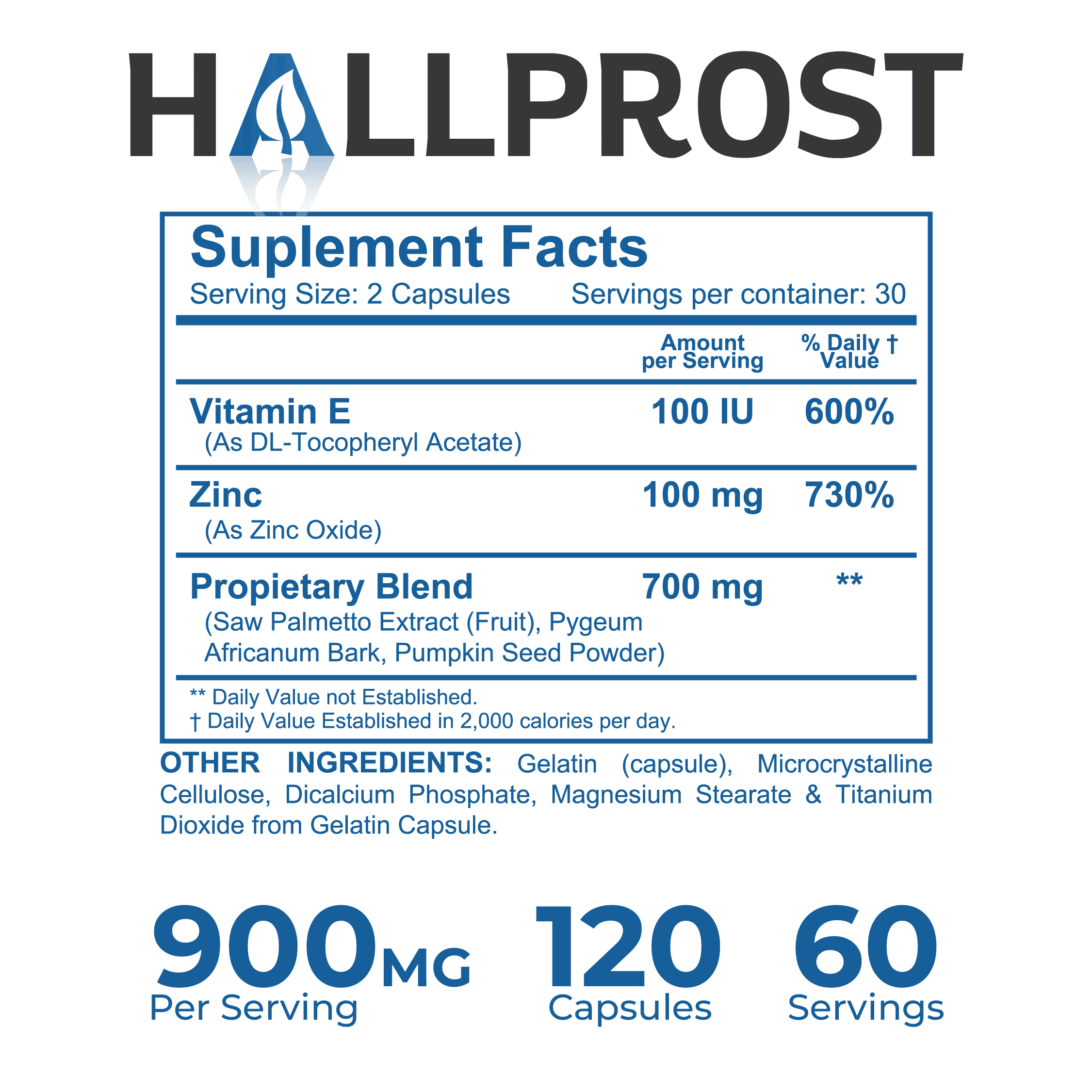 HALLPROST Prostate Health Urinary Tract & Bladder Support 120 Capsules, Saw Palmetto Blend 900mg* Reduce Frequent Urination, Prostate Health Supplement for Men