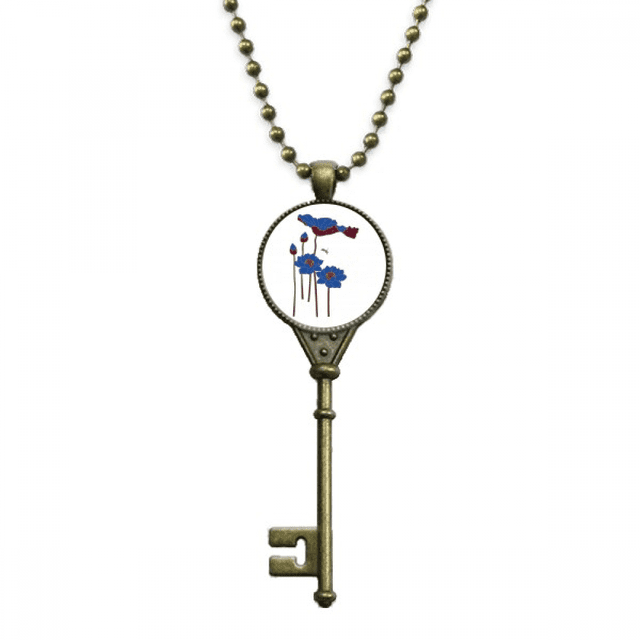 Blue Lotus Lotus Flower Dragonfly Key Necklace Pendant Tray Embellished Chain
