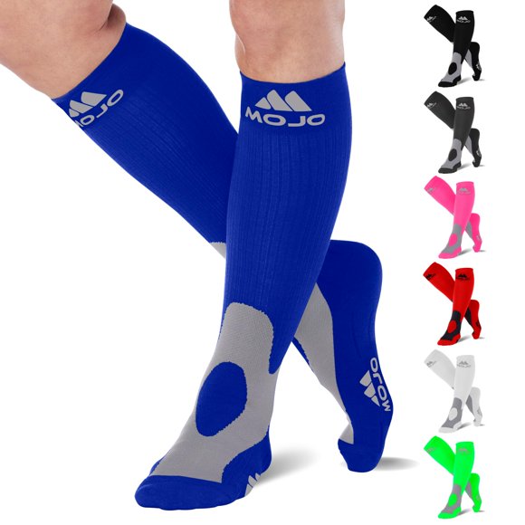 Compression Mojo Chaussettes 3XL 20-30mmHg Bas - Ex-Support de Mollet Large pour l'Insuffisance Veineuse, le Lymphœdème, l'Enflure et les Veines d'Araignée (Navy A601NV6) - 1 Paire