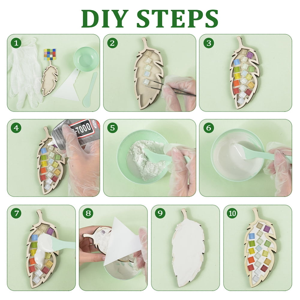 DIY Mosaic Making Kits inclduing Square Glass Mosaic Tiles Wood Feather Sheet Templates Facial Beauty Mask Bowl Kit Disposable PVC Safety Gloves