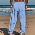 thumbnail image 4 of CHEEREAM Mens Linen Cropped Pants Yoga Beach Loose Fit Casual Summer Elastic Waist Drawstring Baggy Trousers with Pockets Light Blue M, 4 of 9