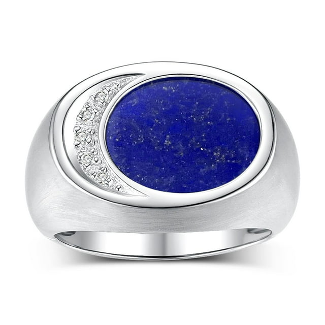 RYLOS Men's Designer Ring in Sterling Silver 925: Features Diamonds around Lapis - Available Size 8