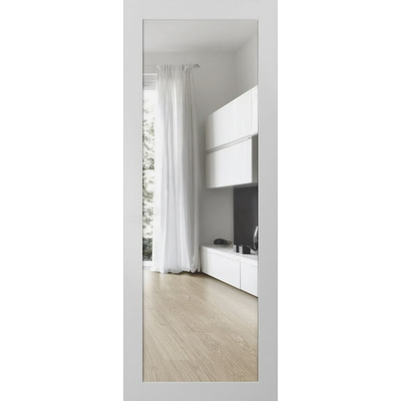 Slab Barn Door Panel Clear Glass | Lucia 2166 White Silk | Sturdy Finished Doors | Pocket Closet Sliding-18" x 80"