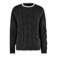 thumbnail image 2 of VISALY Pullover Crewneck Sweatshirt Ribbed Long Sleeve Tops Trendy Sweater Tops Fall Chunky Cable Knit Pullover Sweaters Thick Sweatshirts Business Casual Sweaters Casual Sweatshirt Black L, 2 of 7
