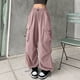 thumbnail image 2 of Pantalones cargo holgados para mujer: pierna ancha con cordón, poliéster, ropa urbana/hip hop, tallas S-XXL, 2 of 4