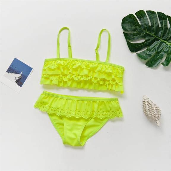 CCRFTGI Swimsuit for Kids Girls Toddler 4-5 Summer 2 Piece Cute Tankini Beach Swimwear Swimsuits Swim Vacation Kids Swimsuits Bathing Suits Fluorescent Green 1-2 Years