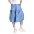 thumbnail image 4 of Mifsaly Girls Wide Leg Denim Culottes Sun Protection Flowy Kids Capri Pants Soft Lightweight Tiered Chambray Casual Summer Cropped Jean Pant with Pockets, 4 of 6