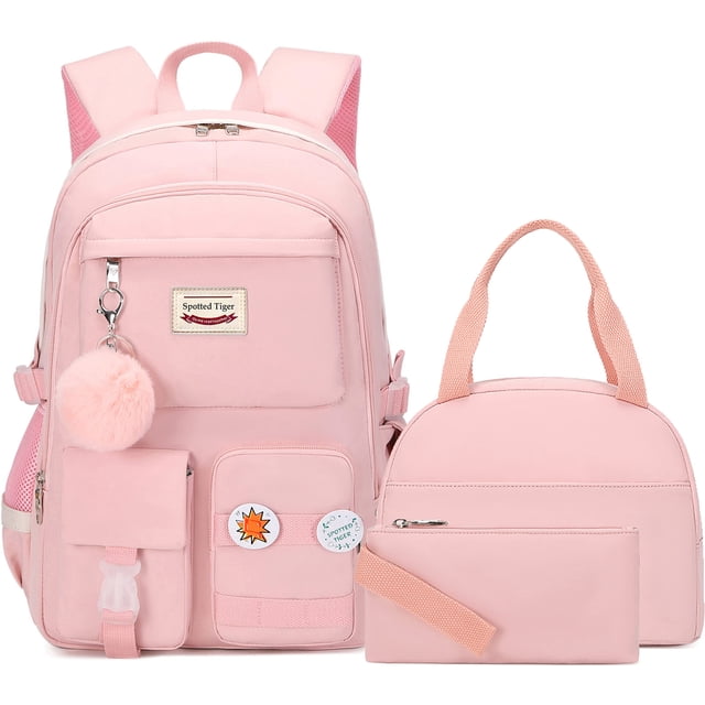 Mochila escolar Spotted Tiger para niñas con lonchera rosa