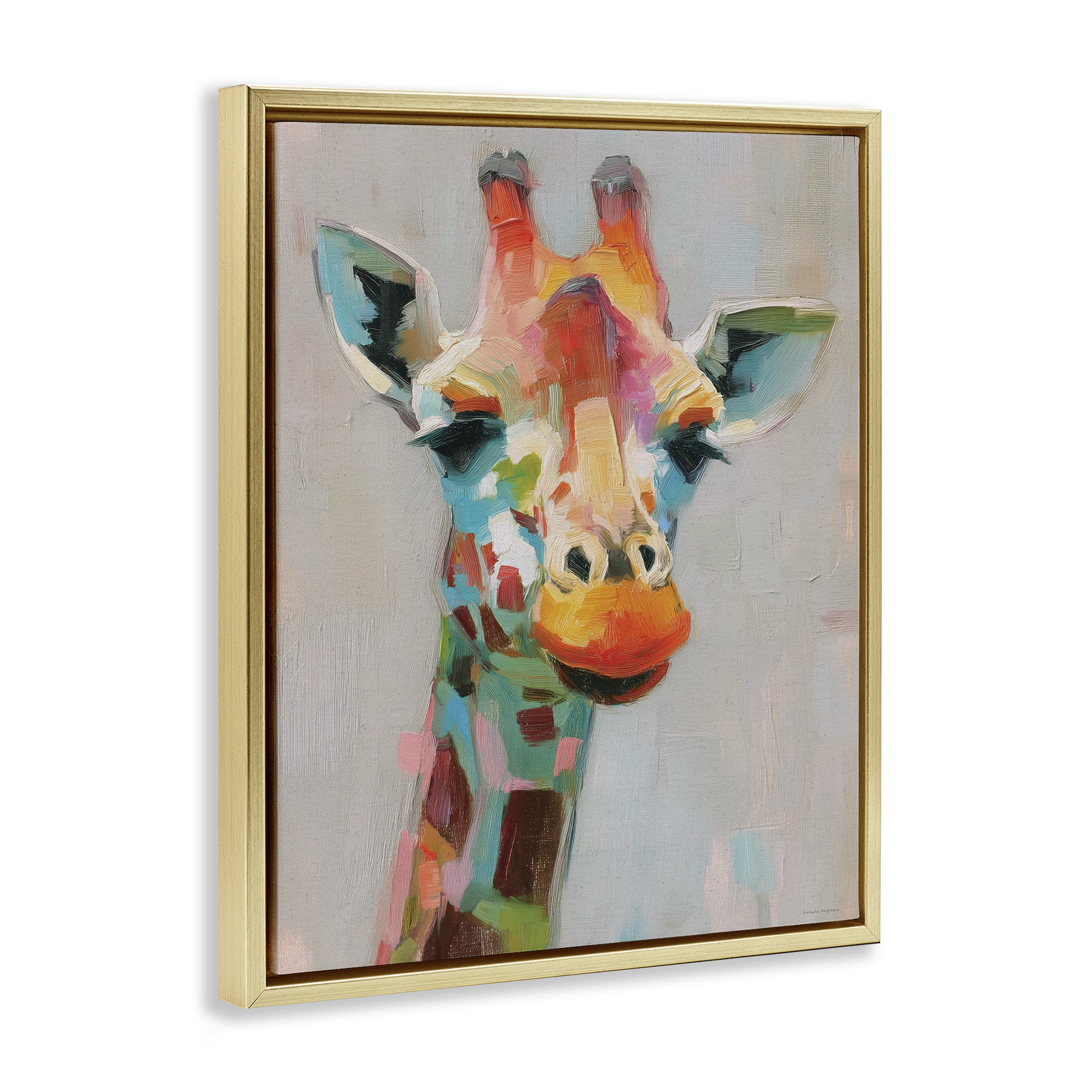 Stupell Industries Painterly Rainbow Giraffe Gold Framed Floater Canvas Wall Art, design by Svetlana Aleynikova