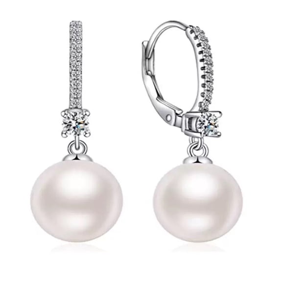Pearl Earrings for Women - 925 Sterling Silver Dangle Earrings with 9mm Pearl Dangling Earrings
