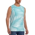 thumbnail image 2 of PAYOHTO Men's Sleeveless Shirts Gym Tank Top with White Palm Leaves Blue Design, 2 of 8
