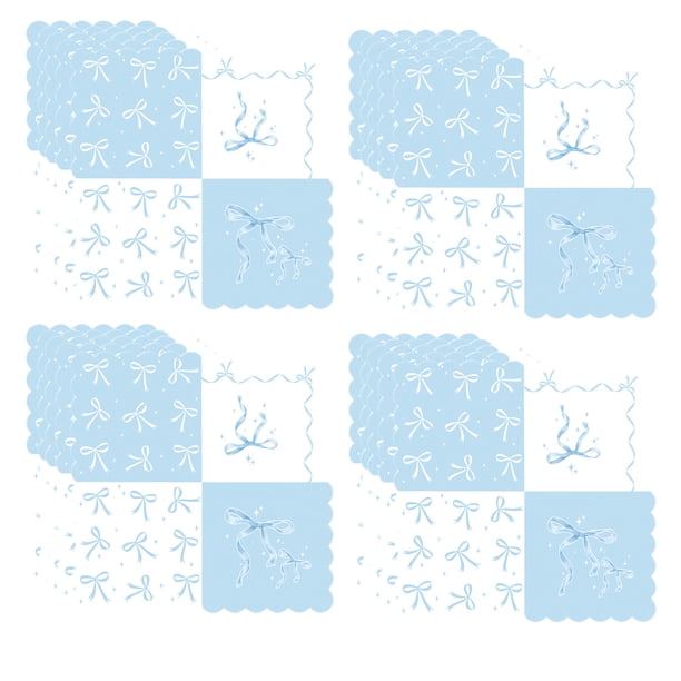 Juego de 20 servilletas con diseño de moño: incluye 20 servilletas desechables con temática de moño, adecuadas para bautizos de bebés, fiestas de regalos de novia y fiestas de cumpleaños.