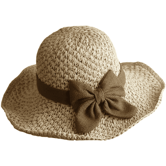Womens Straw Hat, Foldable Beach Sun Straw Hats with Bowknot, Summer Hats for Vacation Travel, Adjustable Bucket Cap