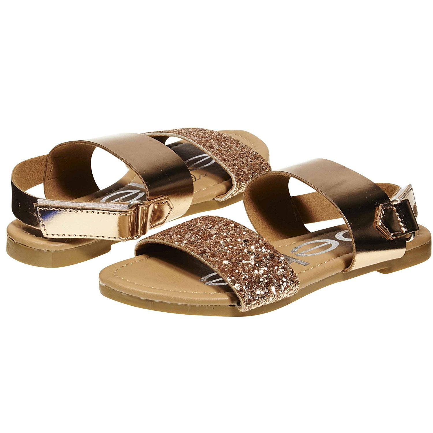 bebe - bebe Metallic Sandals with Glitter Straps for Girls 1 Rose Gold ...