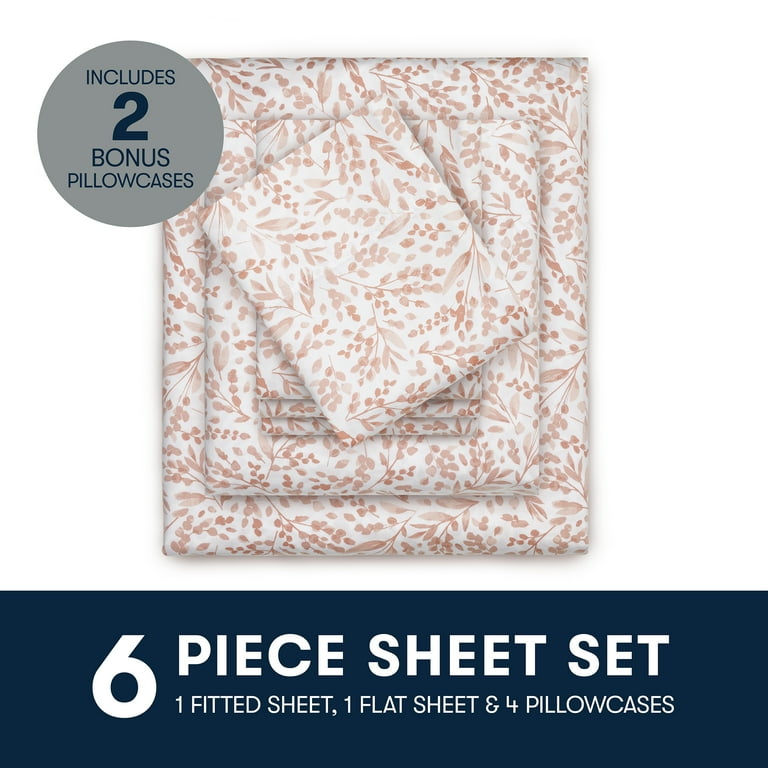 Serta 6-Piece 800 Thread Count Pink Botanical Print Cotton Rich