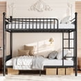 thumbnail image 3 of Leumius Queen over Queen Metal Bunk Bed with Unique Curved Guardrail Design, Round Tube Bunk Bed Frame, Metal Bunk Bed Frame for Kids Teens Adults Black, 3 of 9