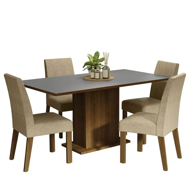 Juego de Comedor Mesa con Tapa de Madera 4 Sillas Marron/Gris/Imperial Keila Madesa