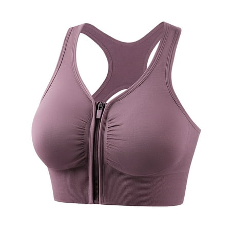 

Women s Removable Padded Sports Bras Zip Front Medium Support Workout Yoga Bra