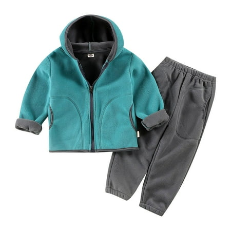 

NIUREDLTD Kid Fall Winter Sweatsuits Set Toddler / Little Boys Boys Shaker Suit Long Sleeved Hooded Jacket Color Zipper Top + Solid Color Waistband Pants Hoodies and Joggers Outfit Green 120
