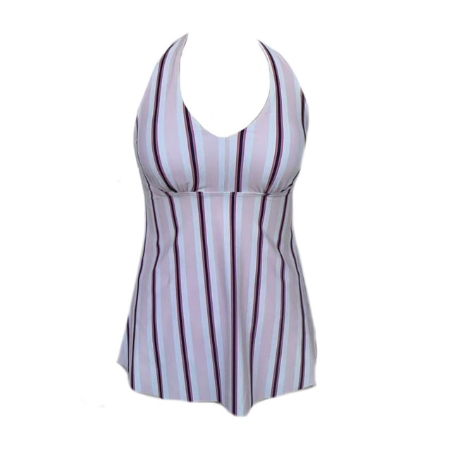 Traje de Baño Ocean Pacific para Mujer Tankini con Cuello Halter, Amplio Estampado a Rayas Multicolor Talla EG 2 Piezas