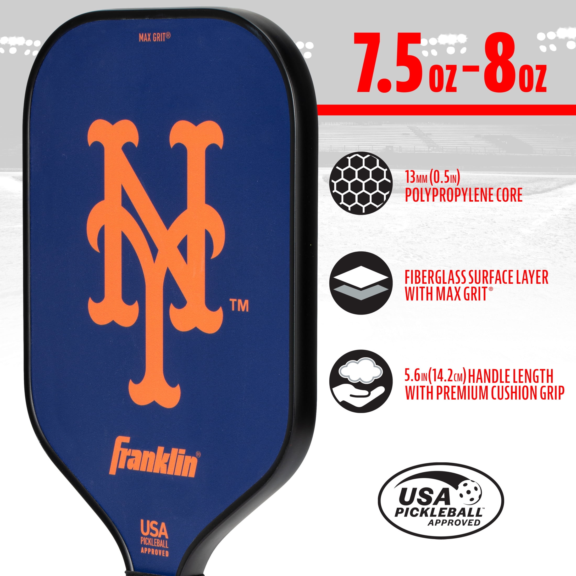 Franklin Sports MLB New York Mets Pickleball Paddle - Official MLB Team Pickleball Paddles - USAP (USAPA) Approved Premium Quality Pickleball Paddles - Authentic Team Logos + Colors