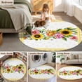 thumbnail image 5 of Round Area Rug 4 Ft, Sunflower Washable Non-Slip Circle Carpet for Living Room/Bedroom, Pink Yellow Floral Elegant Pastoral Checkered Low-Profile Crawling Mats Collection Rugs for Indoor, 5 of 7