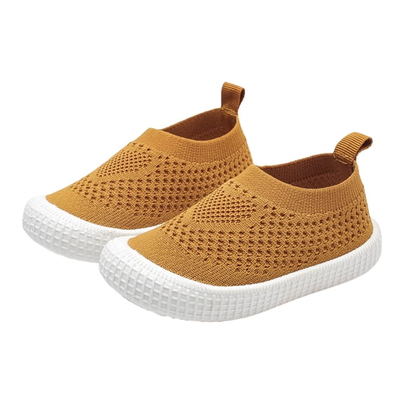 Toddler Girls Boys Sneakers Breathable Knit Mesh Solid Color Slip on Shoes Casual Lightweight Soft Sole Nonslip Tennis Shoes Yellow 9 Toddler