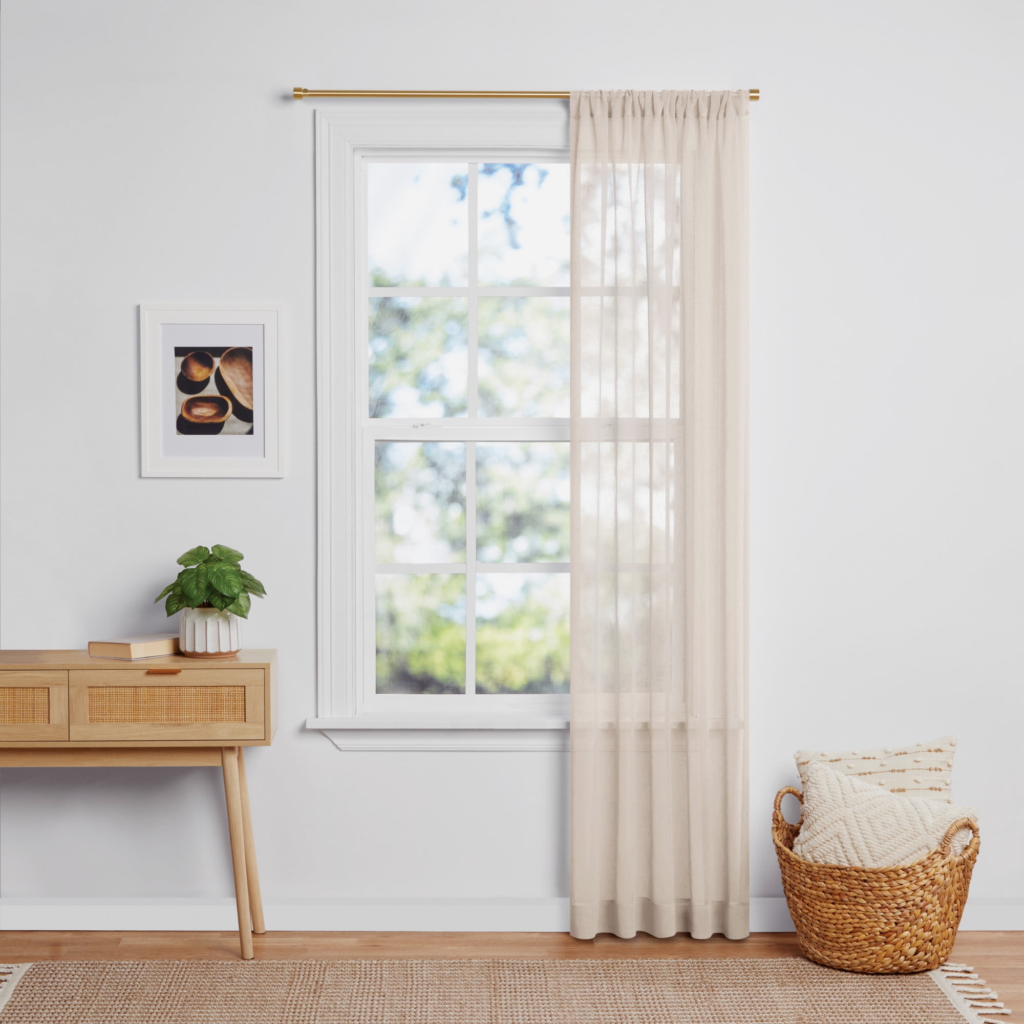 Mainstays Bel Air Indoor Curtain Single Panel, Pole Top, Papyrus Beige, Polyester, 50"W x 84'L, Adult