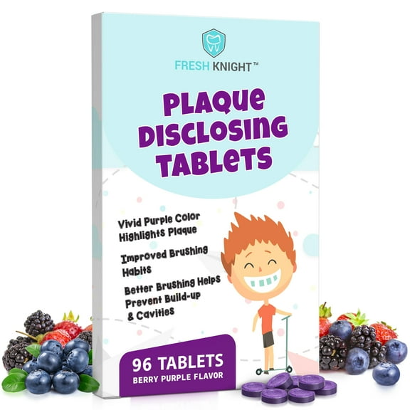 96 Count, Plaque Dental Disclosing Tablets for Kids or Adults, Shows Plaque, Helps Teach Brushing Habits for Clean Teeth, by Fresh Knight, Pack of (1)