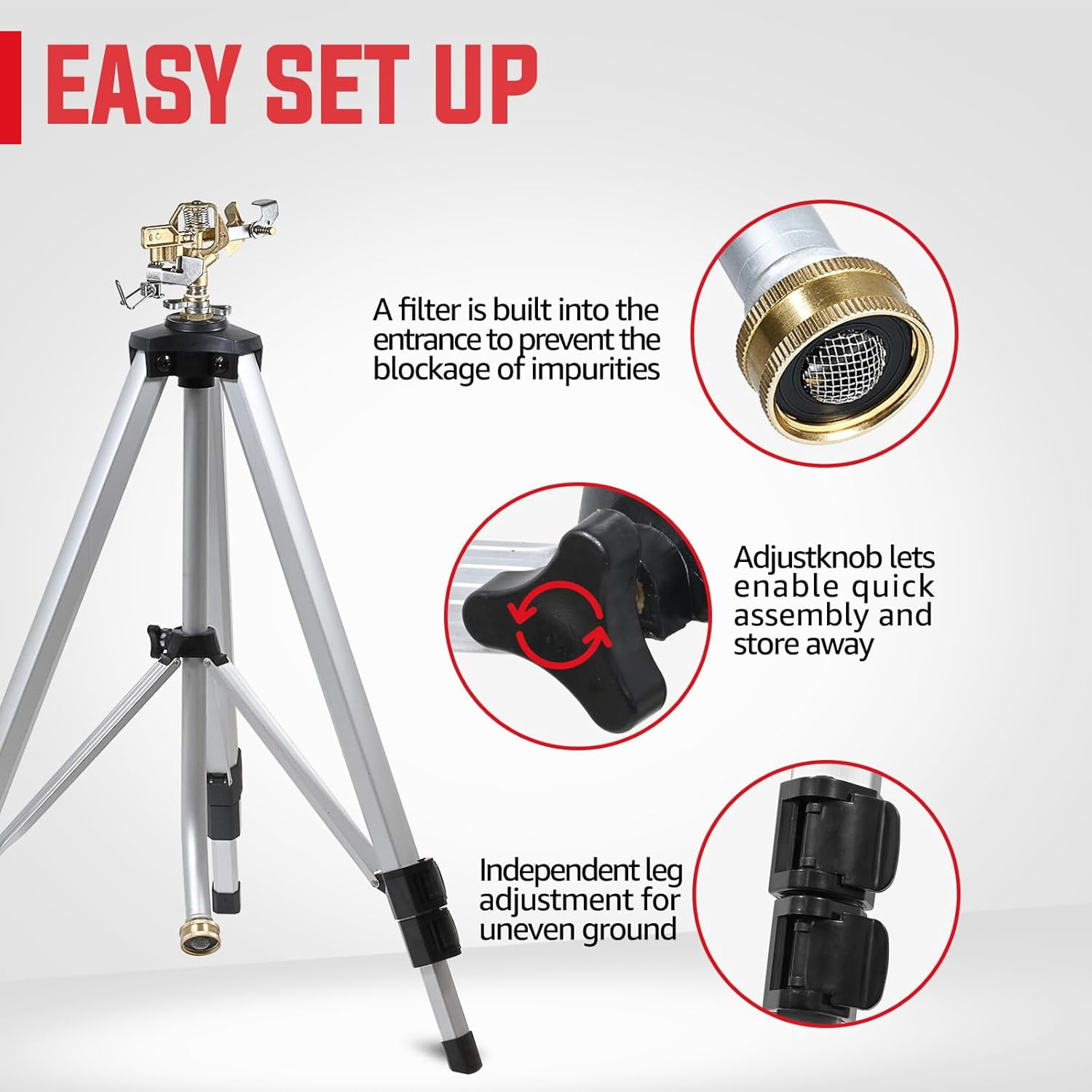 YAMATIC 360° Impact Sprinkler on Adjustable Tripod Base, Heavy Duty for Lawn, Yard & Garden (20–90FT Coverage)