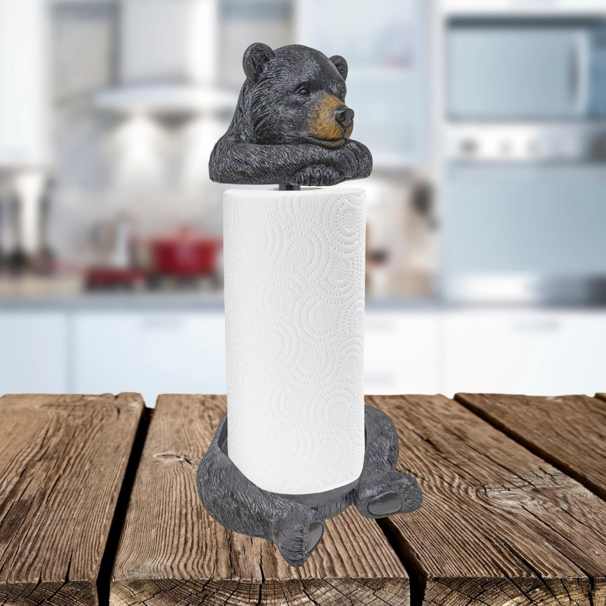 Rustic Bear Paper Towel Holder - Charming Woodland Decor for Cabin & Lodge Kitchens - Durable Resin and Metal Build, Quick Assembly, Ideal Wildlife-Themed Gift for Nature Lovers