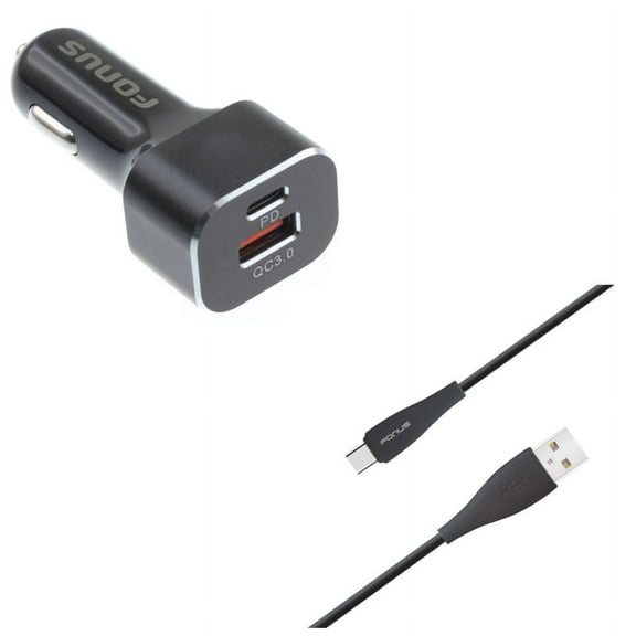 Charger Cord Type-C 10ft USB Cable w 2-Port USB 36W Quick Car Charger M8V for LG Google Nexus 5X, G8 ThinQ, G7 ThinQ, G Pad X II 10.1, Stylo 5 4 Plus - Microsoft Surface Go (10"), Lumia 950