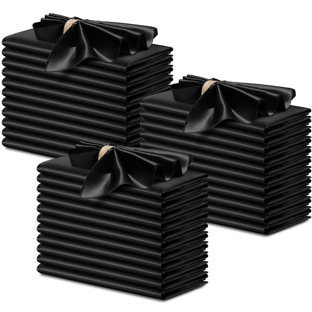 Servilletas de satén P Pothuiny negras, 43 x 43 cm, 100% poliéster (50 unidades)