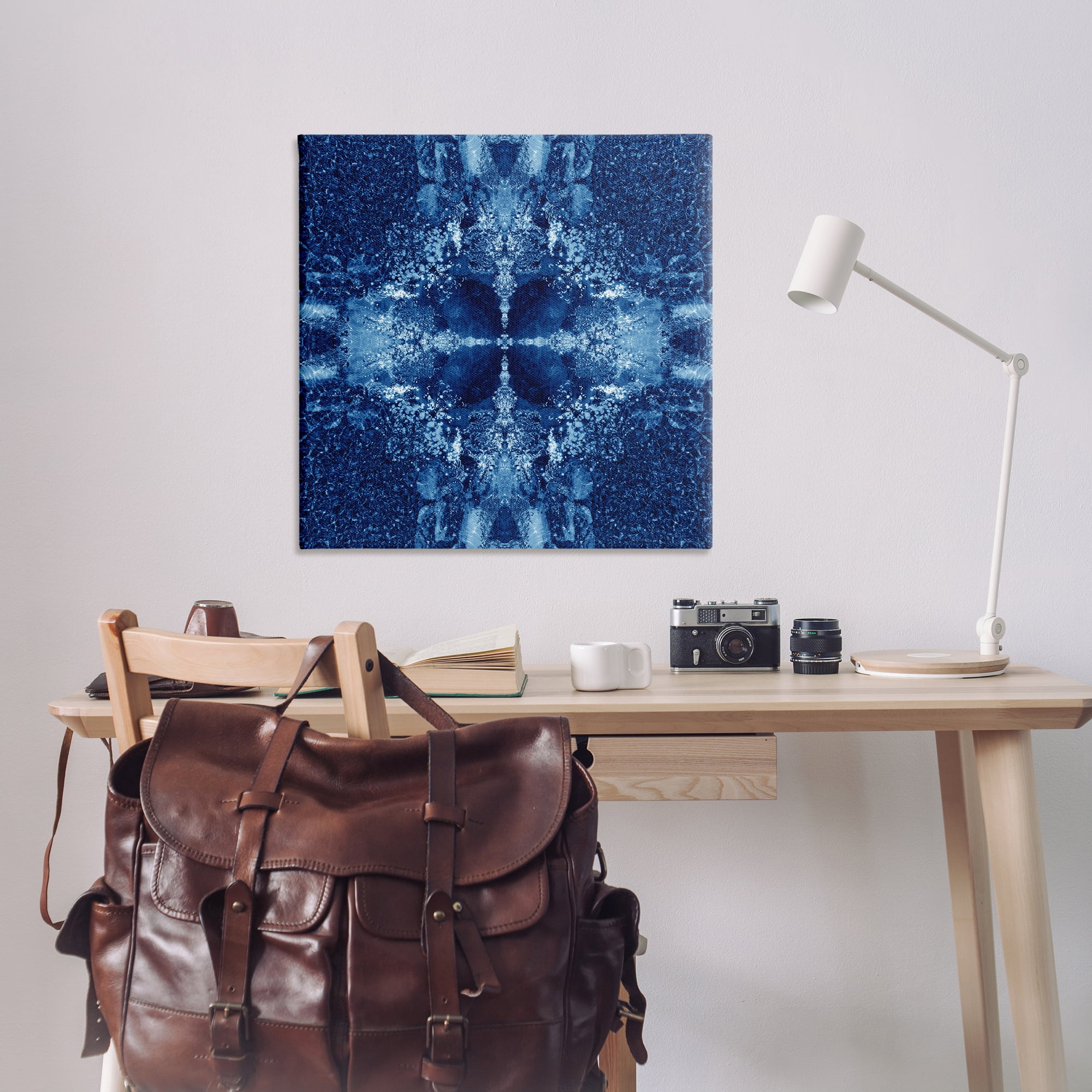 Stupell Industries Blue Detailed Symmetry Abstract Painting Wrapped Canvas Art Print Wall Art, 36 x 36