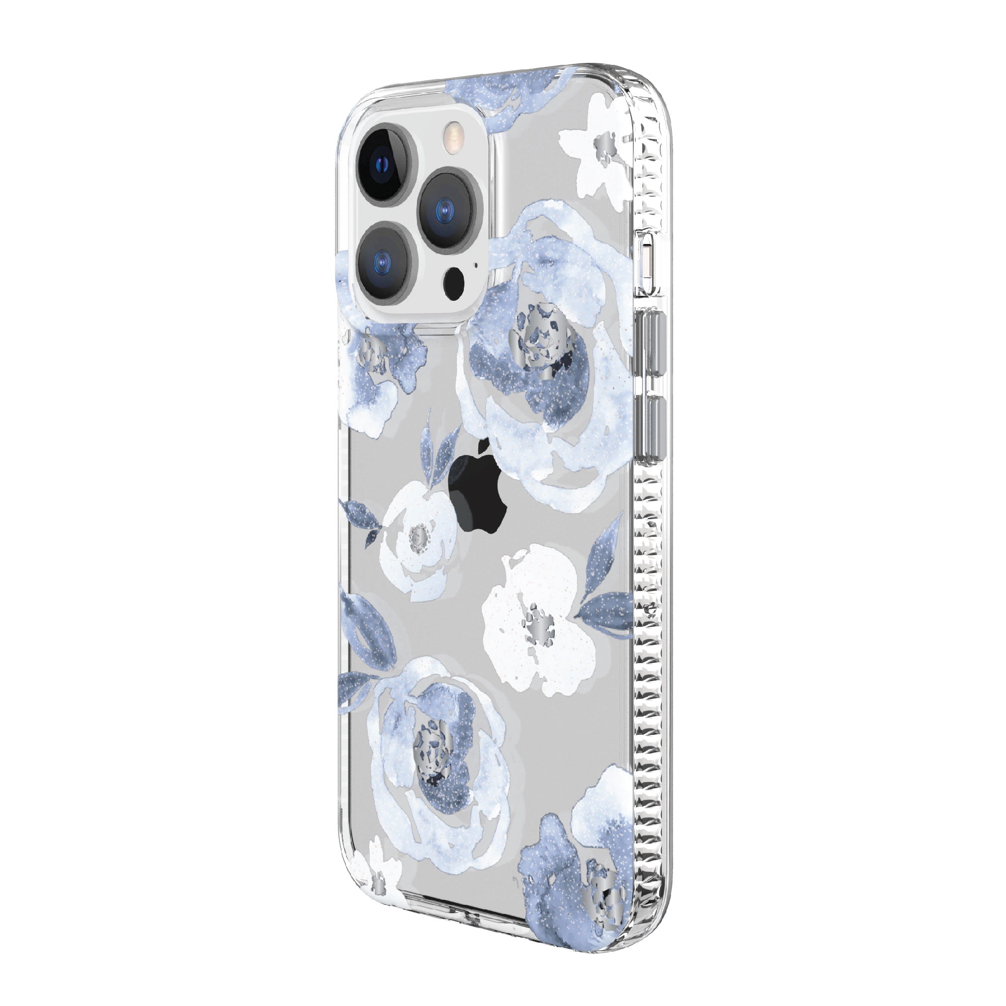 onn. Blue Floral with Glitter Phone Case for iPhone 13 Pro Max / iPhone 12 Pro Max