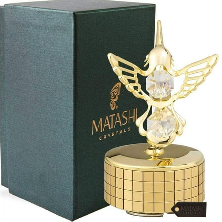 24K Gold Plated Music Box with Crystal Hummingbird Figurine