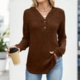 thumbnail image 5 of hotojiny Women Fall Hoodies Sweater Loose Button V Neck Knit Hooded Tops Fashion Long Sleeve Curved Hem Ribbed Shirts, 5 of 7