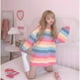 thumbnail image 1 of Camiseta con rayas de arcoíris para mujer y ni?a, blusa superior Harajuku, jersey holgado Kawaii LingWen 8390606477460, 1 of 1