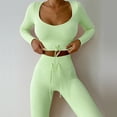 thumbnail image 2 of Conjunto De Chándal Informal, Conjunto De 2 Piezas Con Cordón, Conjunto De Ropa Deportiva Con Cuello En V Acanalado De Cintura Alta, Ajustado Para El Hogar ANGGREK Verde Claro M, 2 of 6