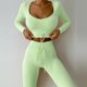 thumbnail image 1 of Chándal De Atuendo Informal, Conjunto De Ropa Deportiva Con Cuello En V, Cordón De Manga Larga, Ajustado Para El Hogar ANGGREK Verde claro L, 1 of 6
