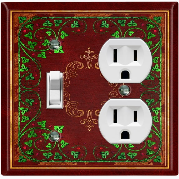 Metal Light Switch Plate Cover Elegant Green Floral Vine Frame Maroon FRA043