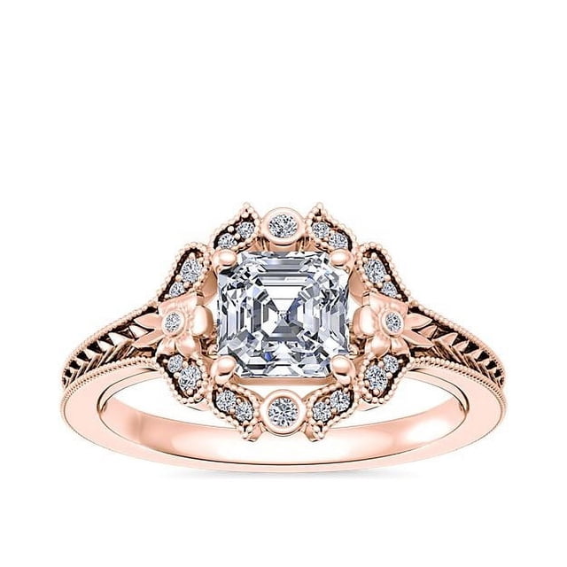 0.60 Carat Excellent Asscher Cut Real Diamond New Design Halo Ring for Wedding Solid 18K Rose Gold Size 11
