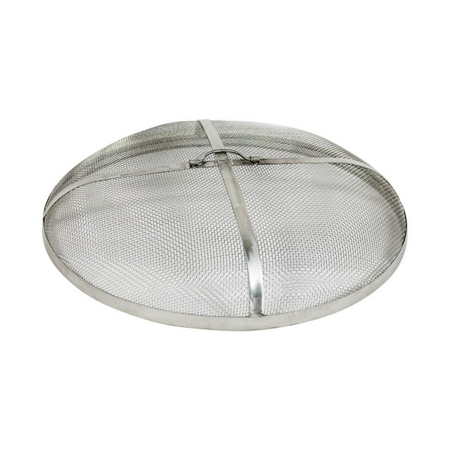 Sunnydaze Foyer de Camp Rond en Treillis d'Acier Robuste pour l'Extérieur avec Couvercle Pare-Étincelles et Anneau de Préhension Supérieur - 36 Pouces - Argent