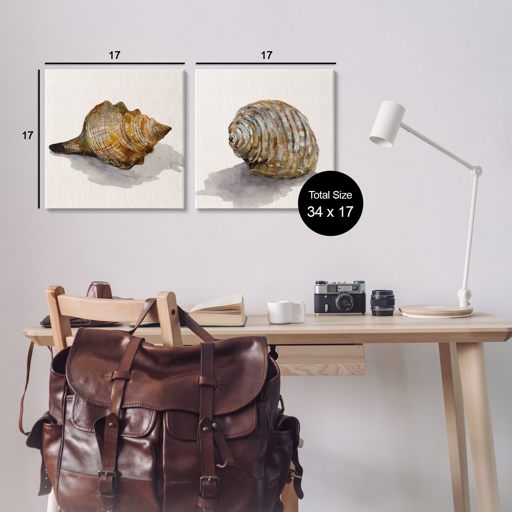 Stupell Industries Neutral Beach Shells Nautical & Beach Painting Wrapped Canvas Art Print Wall Art, 17 x 17, Set of 2