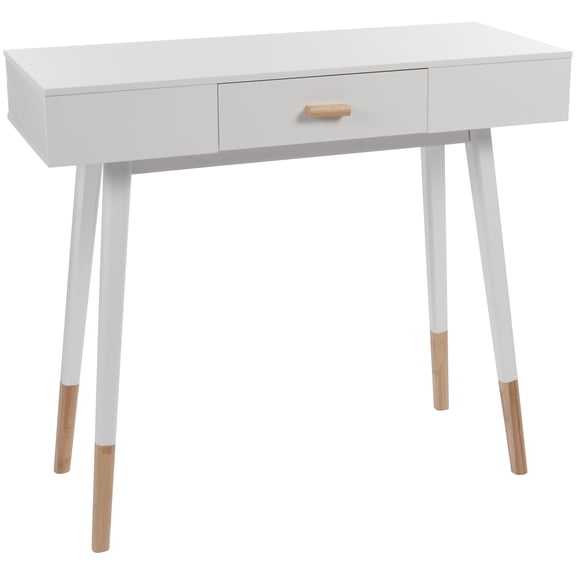 eHemco Euro Console Sofa Table with Drawer and Bamboo Legs for Hallway and Living Room, White and Dark Oak