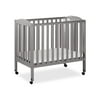3 in 1 Portable Folding Stationary Side Crib in Steel Grey Greenguard Gold Certified Safety Wheels with Locking Casters Convertible 3 Mattress Heights