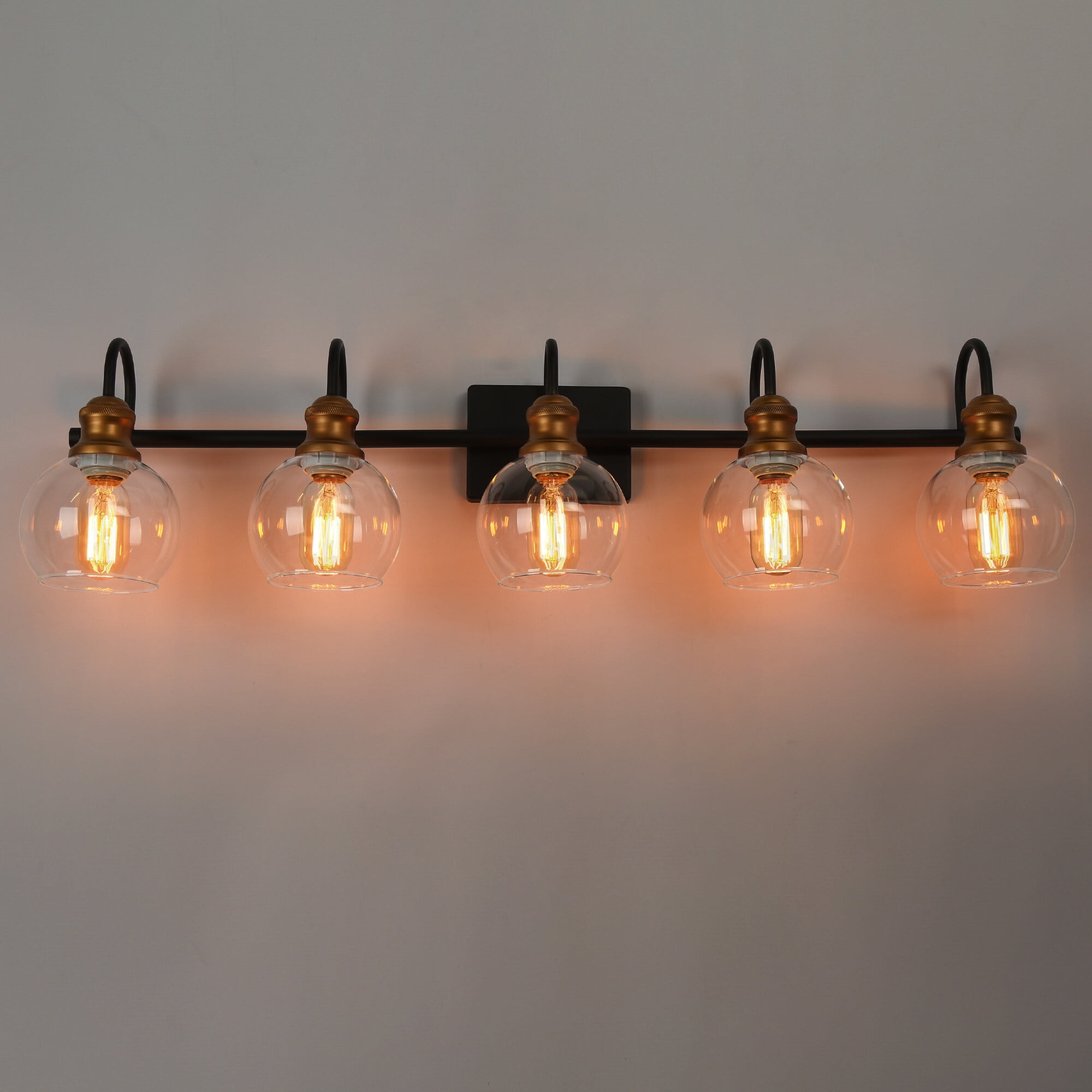 LNC 5-Light Black Round Clear Glass Shade Modern Bathroom Vanity Light